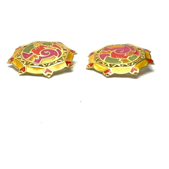 1980s Edgar Berebi XL Enamel Earrings — Art Nouveau Revival — Vibrant Colorway - Picture 6 of 10
